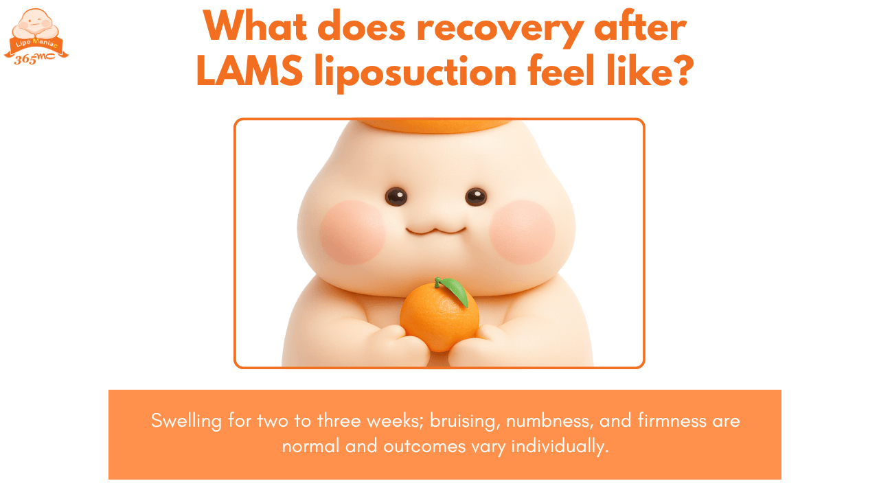 Recovery after LAMS liposuction with swelling bruising numbness and firmness