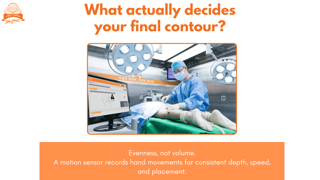 Operating room image explaining how evenness affects final liposuction contour