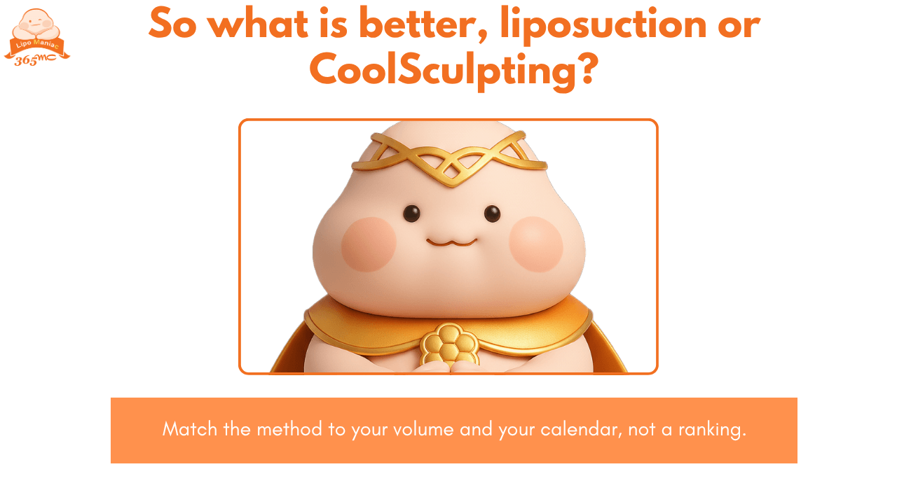 Choosing between liposuction and CoolSculpting based on volume and schedule