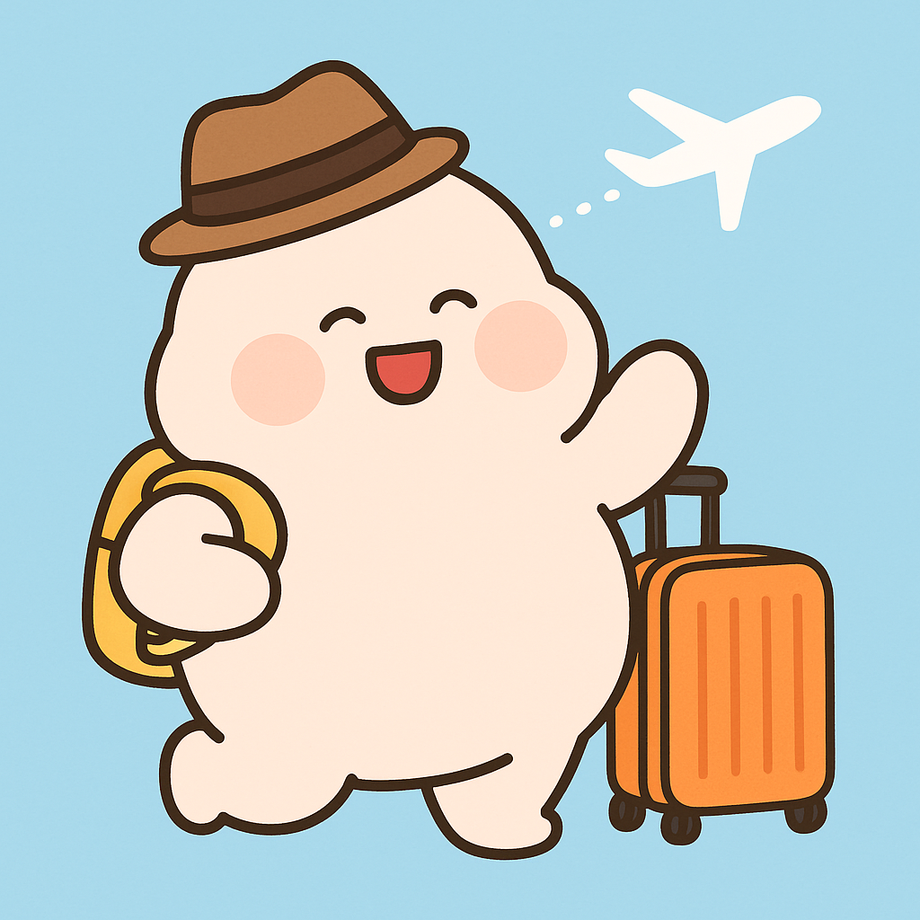 Cartoon character traveling with luggage for liposuction in Korea
