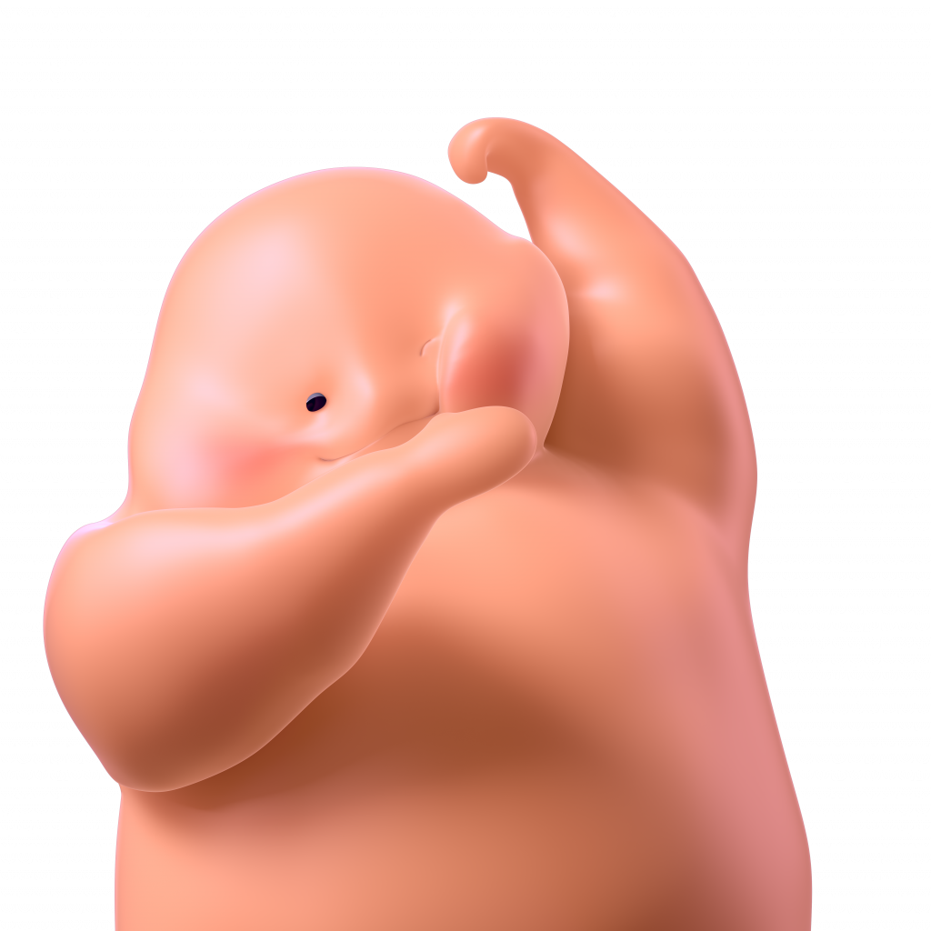 365mc mascot squeezing arm fat illustration for arm liposuction